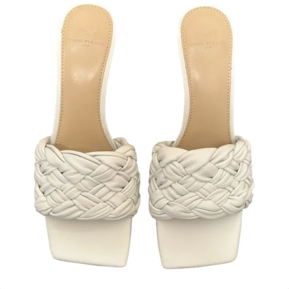Marc Fisher Draya Braided Leather Mule Sandals White Size 8.5 Heels Heels